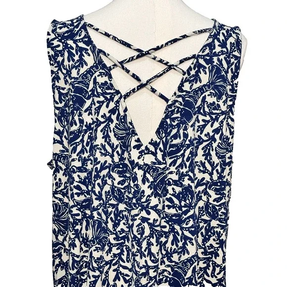 Lilly Pulitzer Blue White Pima Cotton Lobster Print Flounce Dress XXL Pockets - Picture 6 of 8